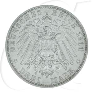 Deutschland Preussen 3 Mark 1911 vz Wilhelm II.