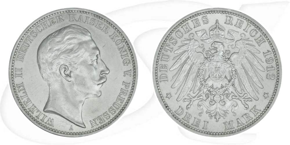 Deutschland Preussen 3 Mark 1912 ss-vz Wilhelm II.