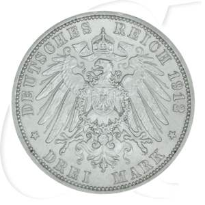 Deutschland Preussen 3 Mark 1912 ss-vz Wilhelm II.