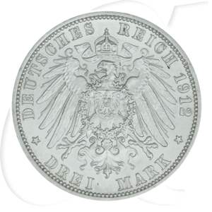 Deutschland Preussen 3 Mark 1912 vz-st Wilhelm II.