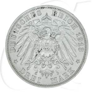 Deutschland Preussen 3 Mark 1913 ss-vz Wilhelm II. Regierungsjubiläum
