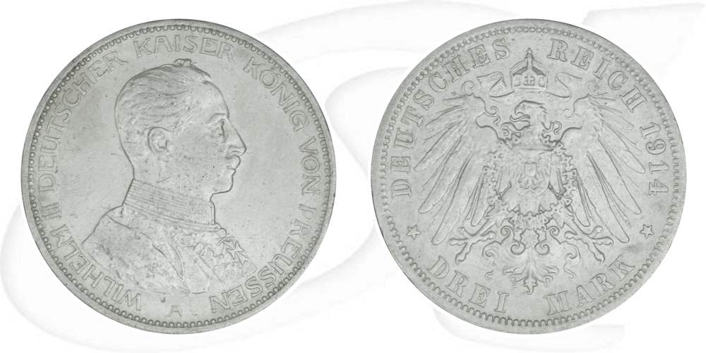 Deutschland Preussen 3 Mark 1914 ss Wilhelm II. Uniform