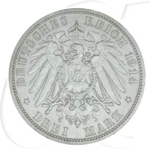 Deutschland Preussen 3 Mark 1914 ss-vz Wilhelm II. Uniform