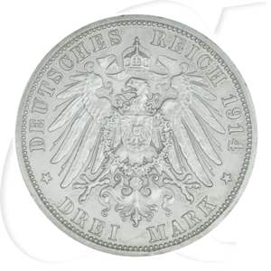 Deutschland Preussen 3 Mark 1914 vz Wilhelm II. Uniform