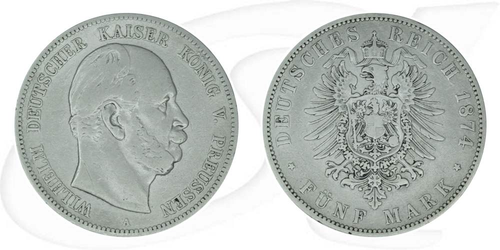 Deutschland Preussen 5 Mark 1874 A fast ss Wilhelm I.