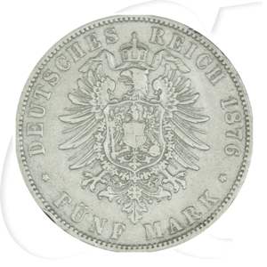 Deutschland Preussen 5 Mark 1876 A fast ss RF Wilhelm I.