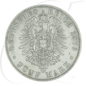 Deutschland Preussen 5 Mark 1876 A ss Wilhelm I.