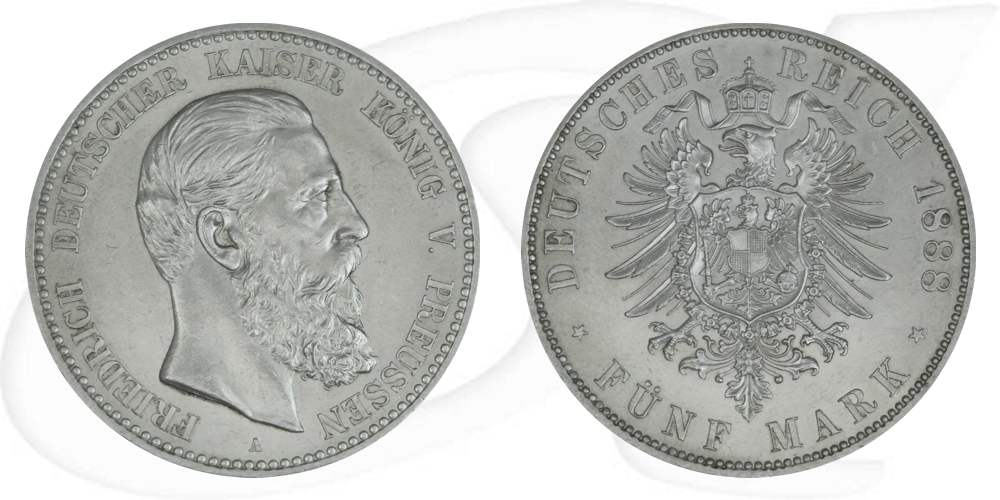 Kaiserreich - Preussen 5 Mark 1888 A vz Kaiser Friedrich III.
