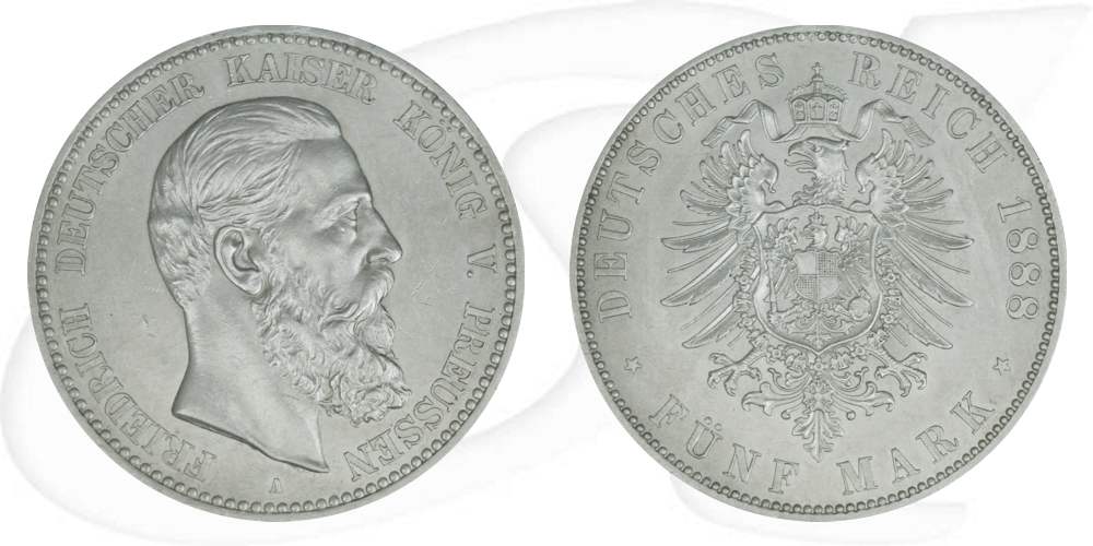 Kaiserreich - Preussen 5 Mark 1888 A vz+ Kaiser Friedrich III.