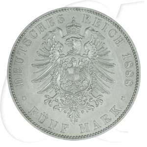 Kaiserreich - Preussen 5 Mark 1888 A vz+ Kaiser Friedrich III.