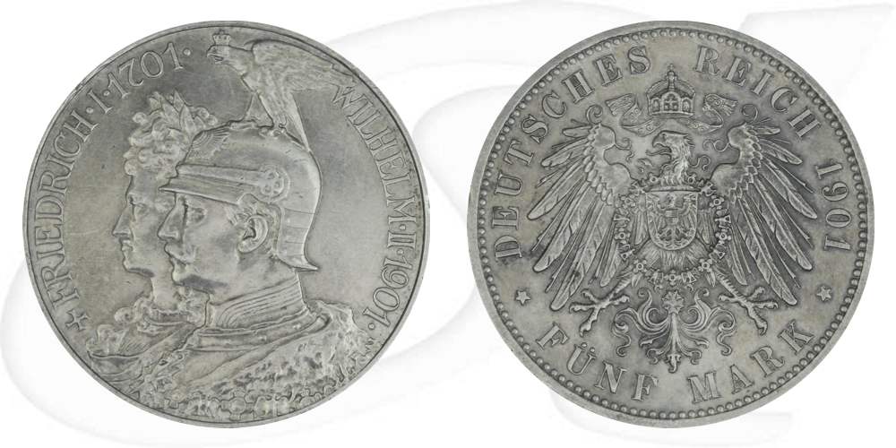 Deutschland Preussen 5 Mark 1901 vz 200 Jahre Königreich