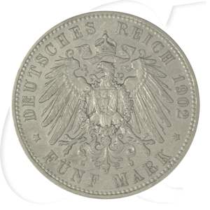 Deutschland Preussen 5 Mark 1902 ss Kratzer Wilhelm II.