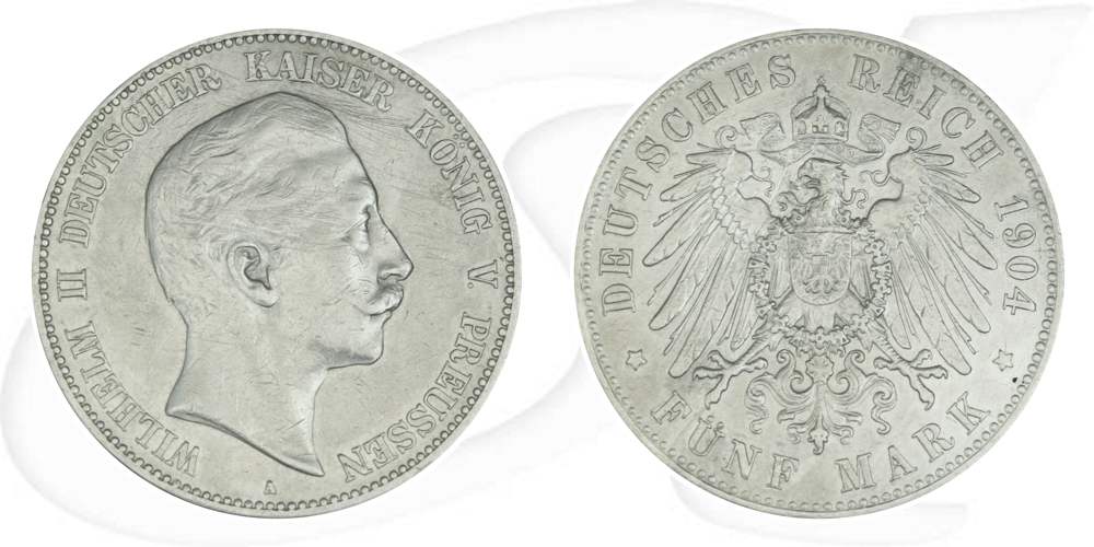 Deutschland Preussen 5 Mark 1904 ss Wilhelm II.