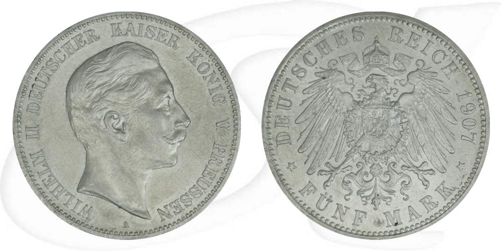 Deutschland Preussen 5 Mark 1907 fast vz Wilhelm II.