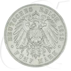 Deutschland Preussen 5 Mark 1913 ss-vz Wilhelm II. in Uniform
