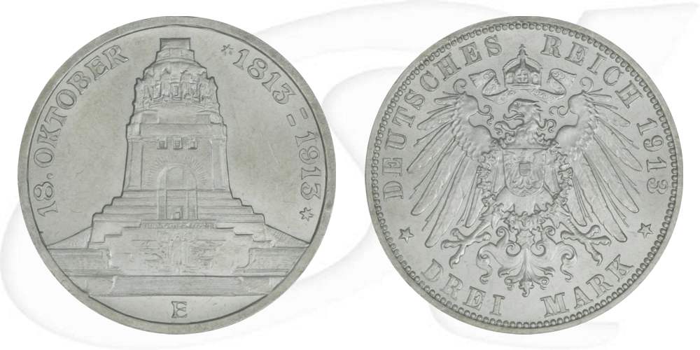 Deutschland Sachsen 3 Mark 1913 vz-st Völkerschlachtdenkmal