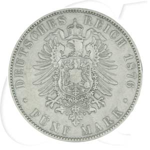 Deutschland Sachsen 5 Mark 1876 fast ss RF Albert