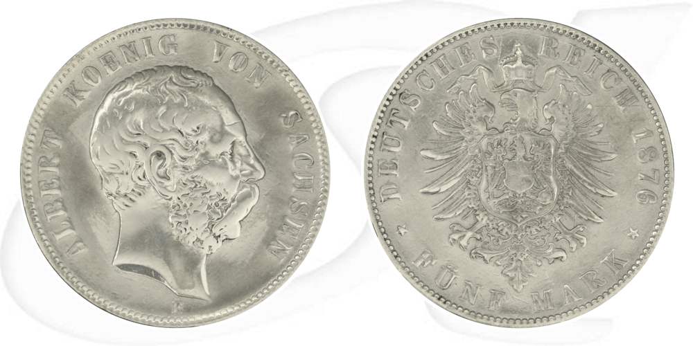 Deutschland Sachsen 5 Mark 1876 s-ss Albert