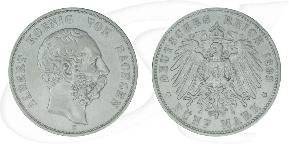 Deutschland Sachsen 5 Mark 1893 ss Albert