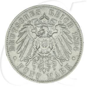 Deutschland Sachsen 5 Mark 1894 ss Albert