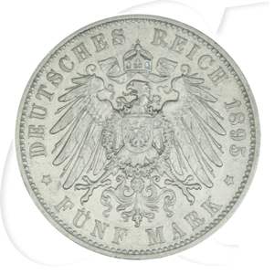 Deutschland Sachsen 5 Mark 1895 ss Albert