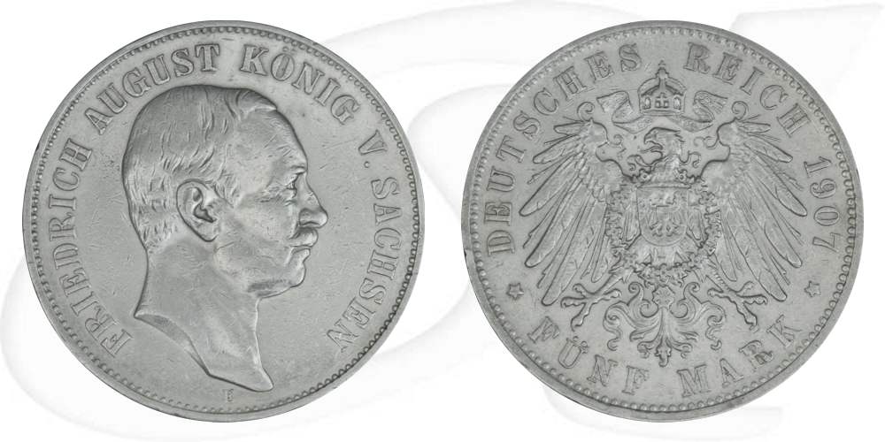 Deutschland Sachsen 5 Mark 1907 ss-vz Friedrich August