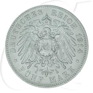 Deutschland Sachsen 5 Mark 1914 vz Friedrich August