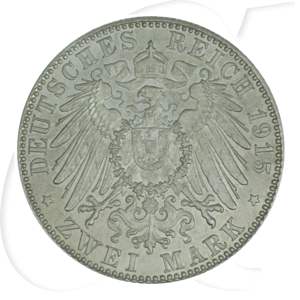 Deutschland Sachsen-Meiningen 2 Mark 1915 vz-st Herzog Georg II. Tod