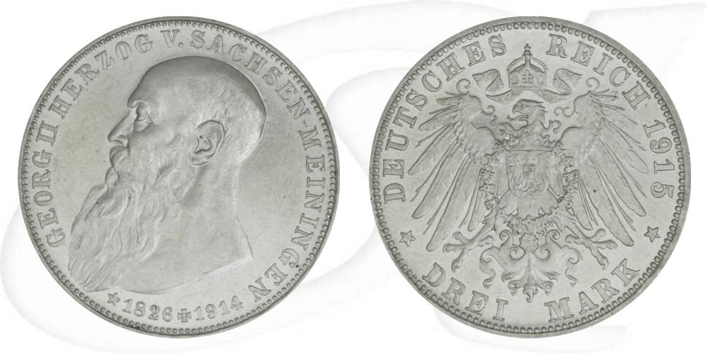 Deutschland Sachsen-Meiningen 3 Mark 1915 vz+ Herzog Georg II. Tod