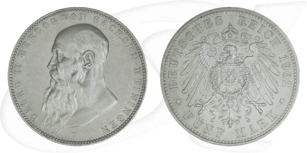 Deutschland Sachsen-Meiningen 5 Mark 1902 vz Herzog Georg II.