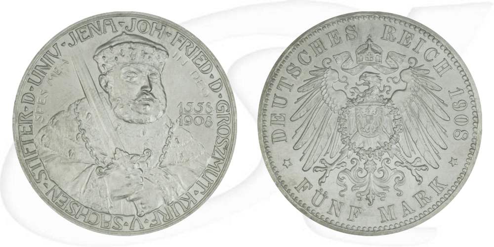 Deutschland Sachsen-Weimar-Eisenach 5 Mark 1908 st Uni Jena