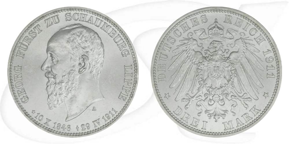 Deutschland Schaumburg-Lippe 3 Mark 1911 fast st Georg auf den Tod