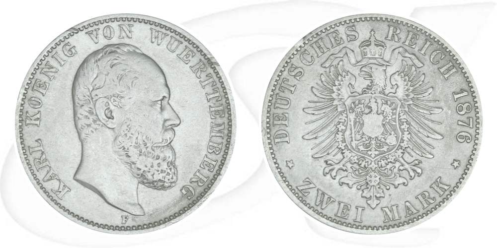 Deutschland Württemberg 2 Mark 1876 s-ss Karl