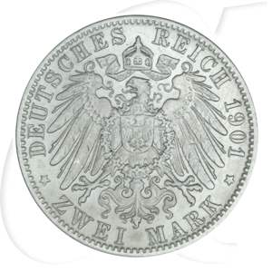 Deutschland Württemberg 2 Mark 1901 ss Wilhelm II.