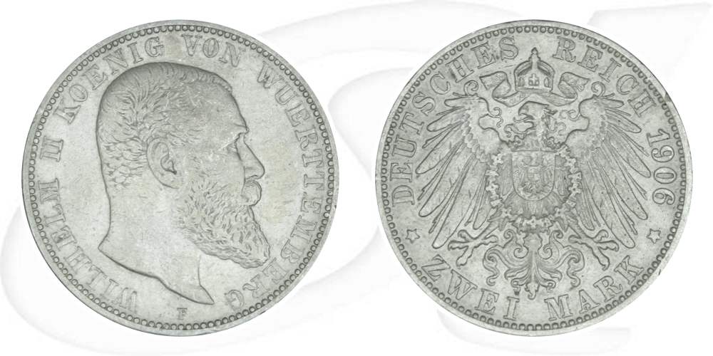 Deutschland Württemberg 2 Mark 1906 ss Wilhelm II.