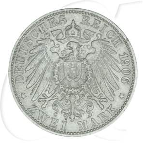 Deutschland Württemberg 2 Mark 1906 ss Wilhelm II.