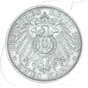 Deutschland Württemberg 2 Mark 1908 vz Wilhelm II.