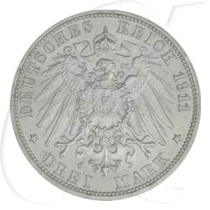 Deutschland Württemberg 3 Mark 1911 vz-st Wilhelm II. Silberhochzeit
