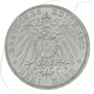 Deutschland Württemberg 3 Mark 1911 vz Wilhelm II. Silberhochzeit