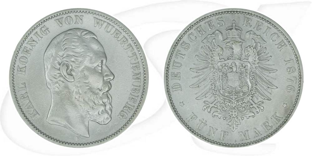 Deutschland Württemberg 5 Mark 1876 ss Karl