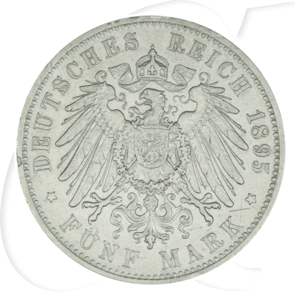 Deutschland Württemberg 5 Mark 1895 ss Wilhelm II.