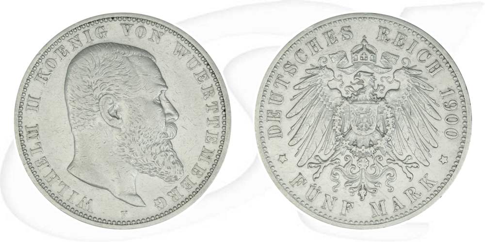 Deutschland Württemberg 5 Mark 1900 ss Wilhelm II.