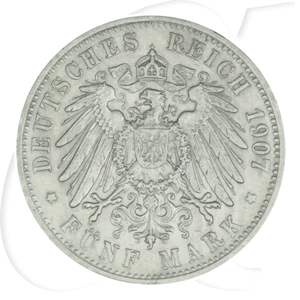 Deutschland Württemberg 5 Mark 1907 ss Wilhelm II.