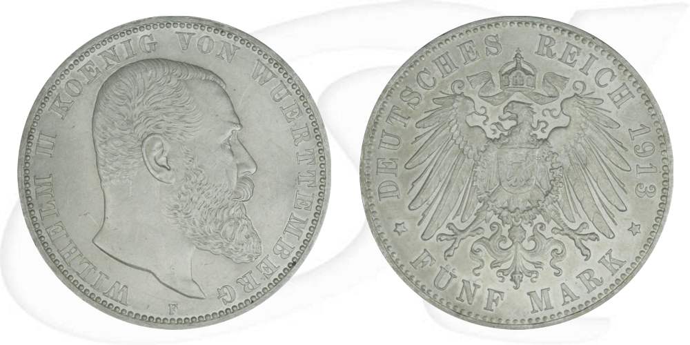 Deutschland Württemberg 5 Mark 1913 vz-st Wilhelm II.