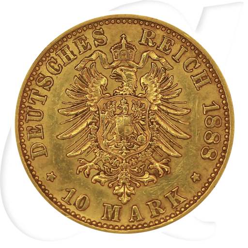 Deutschland Preussen 10 Mark Gold 1888 A ss poliert Friedrich III. Münzen-Wertseite