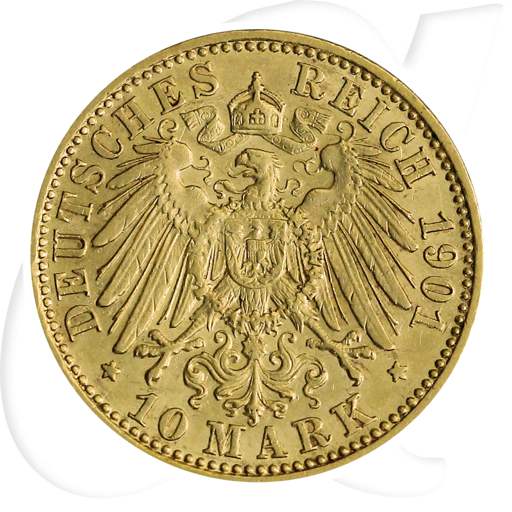 Deutschland Preussen 10 Mark Gold 1901 vz Wilhelm II. Münzen-Wertseite