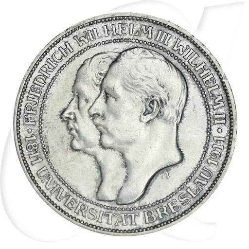 Deutschland 1911 Breslau Uni 3 Mark Münzen-Bildseite