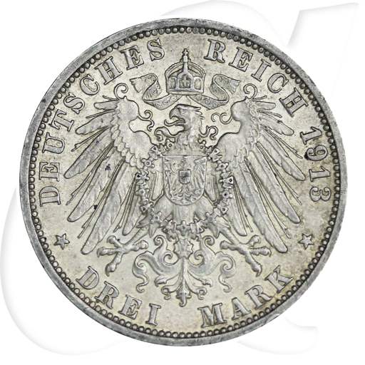 Deutschland 1913 3 Mark Regierungsjubiläum Wilhelm II Münzen-Wertseite
