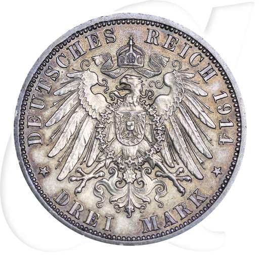 Deutschland Preussen 3 Mark 1914 ss-vz ungereinigt Wilhelm II. Uniform