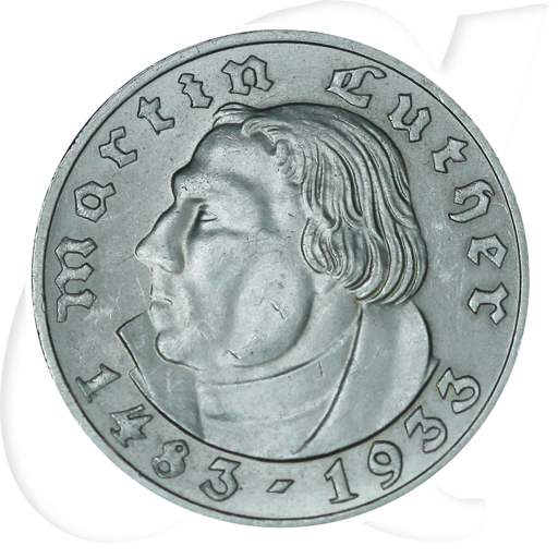 Deutschland Drittes Reich 2 RM 1933 A vz-st 450. Geburtstag Martin Luther Münzen-Bildseite